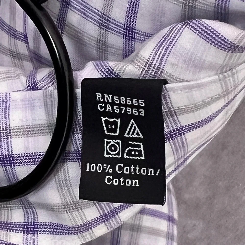 Nordstrom Mens Shop Smartcare Dress Shirt Purple Grey Plaid Trim Fit 16.5 32-33